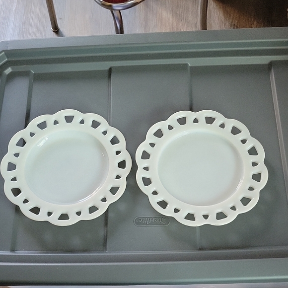 Anchor Hocking Other - Vintage Milk Glass Plates. 2 Anchor Hocking Lace Plates 8 Inch